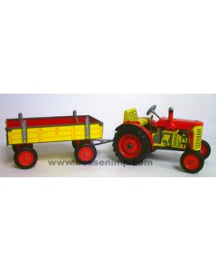 1/25 Zetor Tractor & Wagon Set, Tin Wind Up