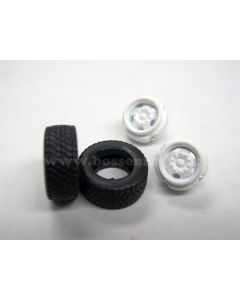 1/64 Truck Tires and rims Front Super single Budd 5 hole rim