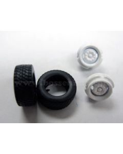 1/64 Truck Tires and rims Front Super single Budd 2 hole rim