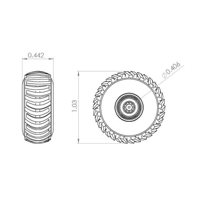 1/64 Tire & rim 725/65 x 26 pair 3D printed