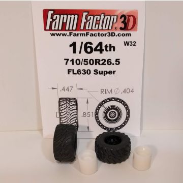 1/64 Tire & Rim 710/50R - 26.5 FL630 Super pair 3D printed