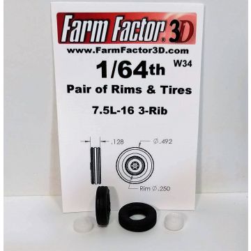1/64 Tire & Rim 7.5L - 16 3 rib pair 3D printed