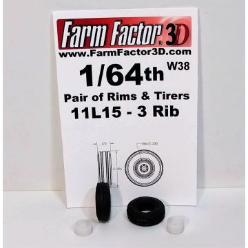 1/64 Tire & Rim 11L - 15 3 rib pair 3D printed