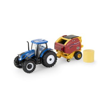 1/64 New Holland T6.180 MFD with NH 560 Round Baler
